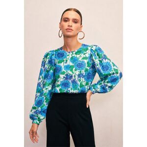 NWOT Mille Lila Top in a blue and green cornflower floral print, XXS $198 F39